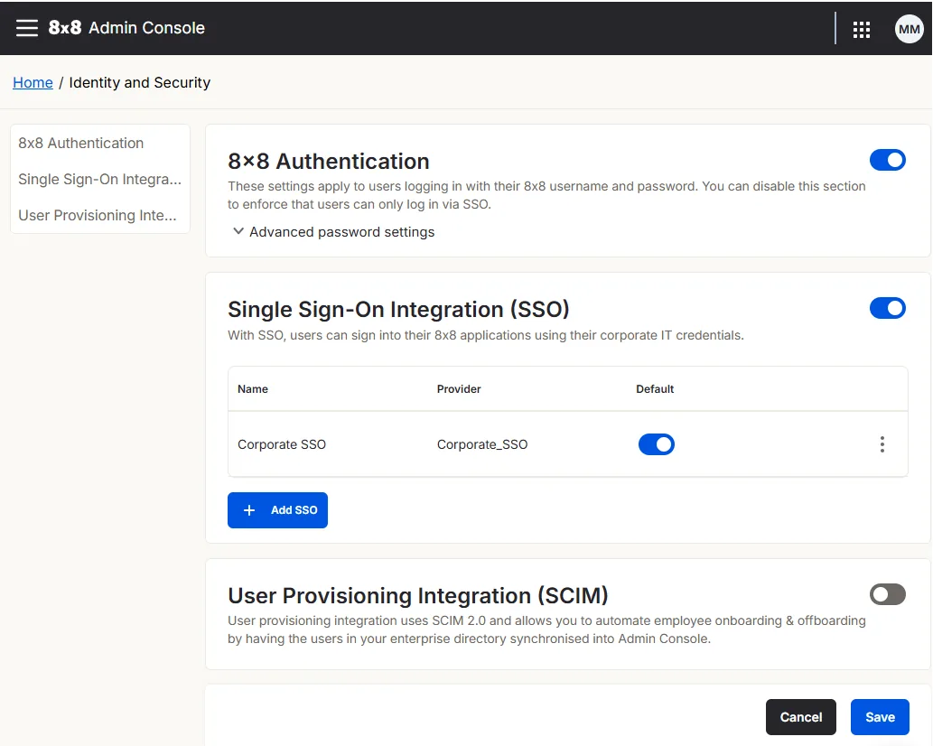 8x8 Admin Console: sign-in and user provisioning