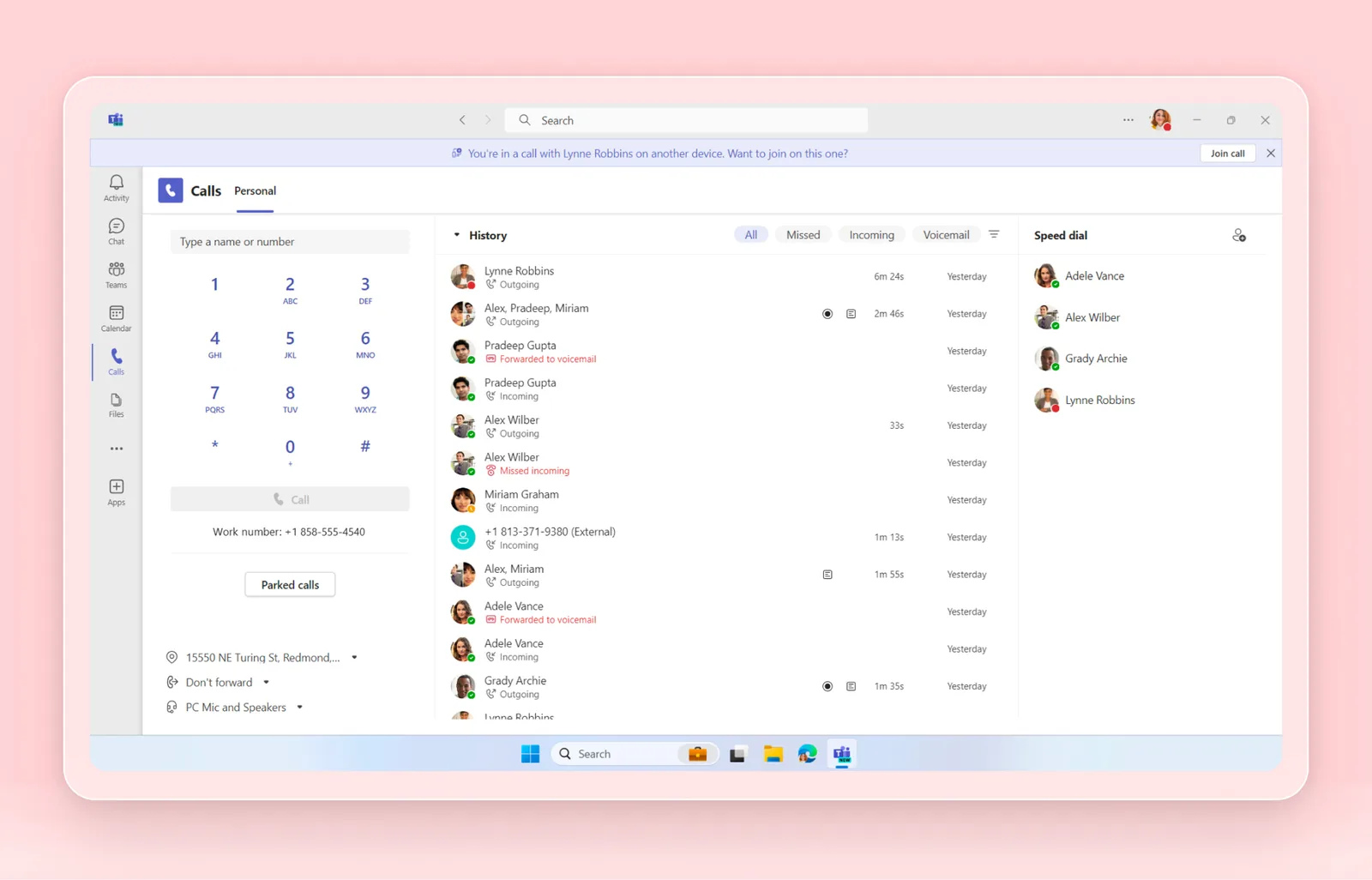 Teams Phone: dial pad, call history and speed dial inside Teams