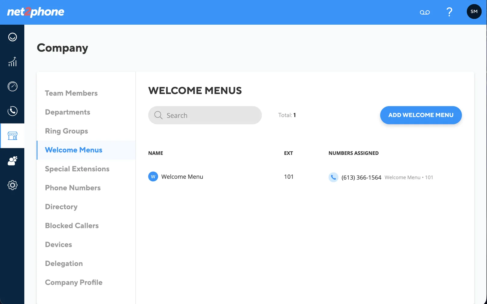 net2phone admin: welcome menus, ring groups and users