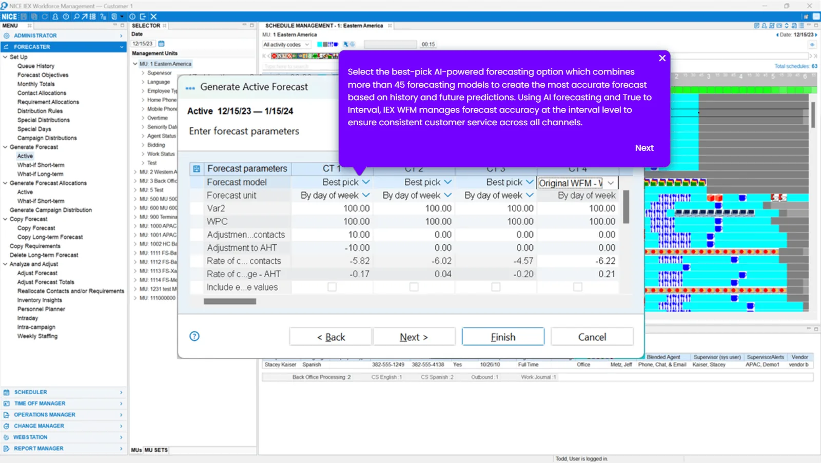 NICE workforce management: forecasting and scheduling