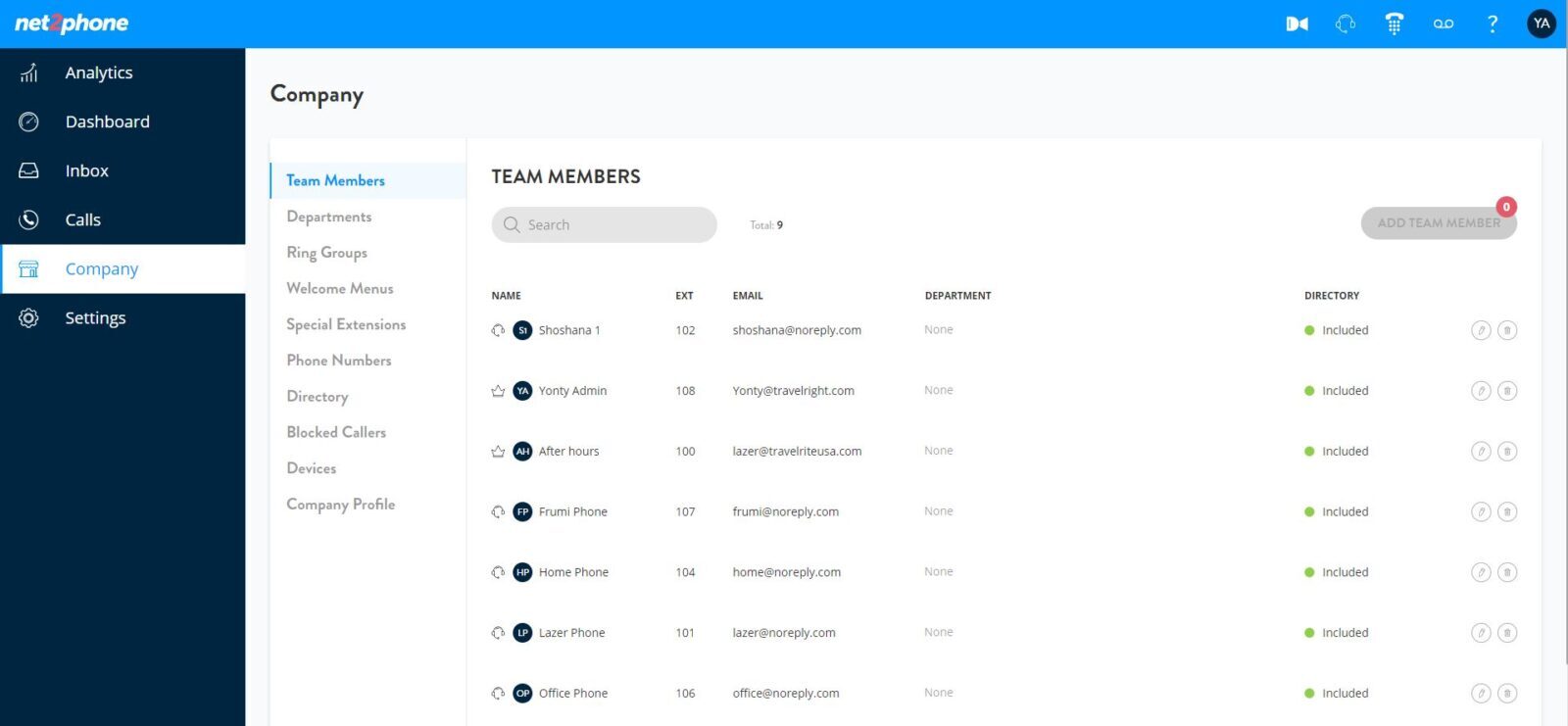 The net2phone admin portal: users, ring groups and welcome menus