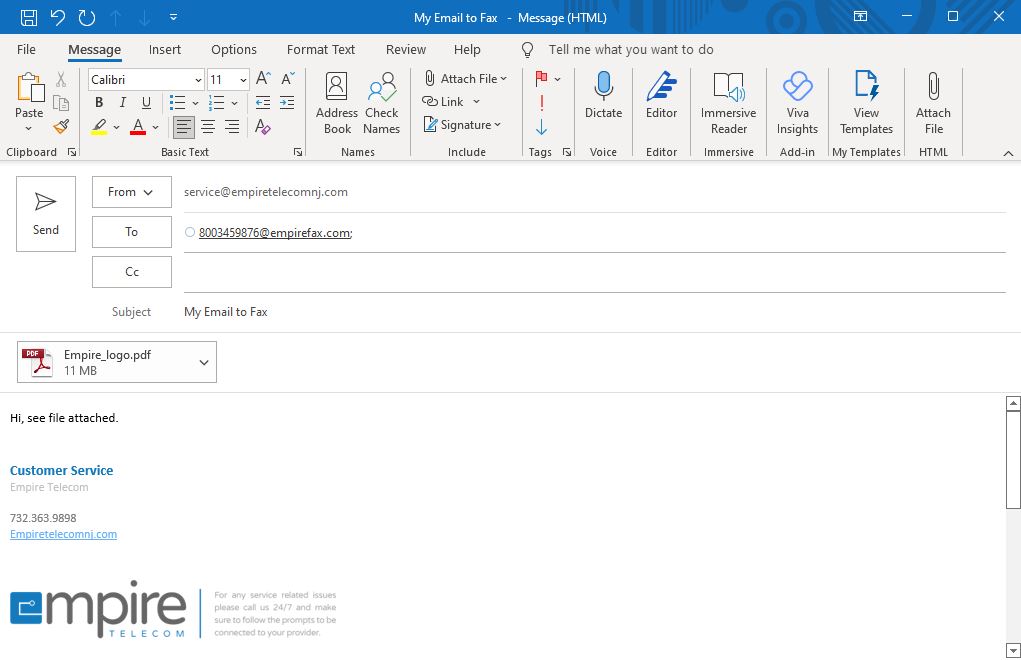 Email with a fax attached