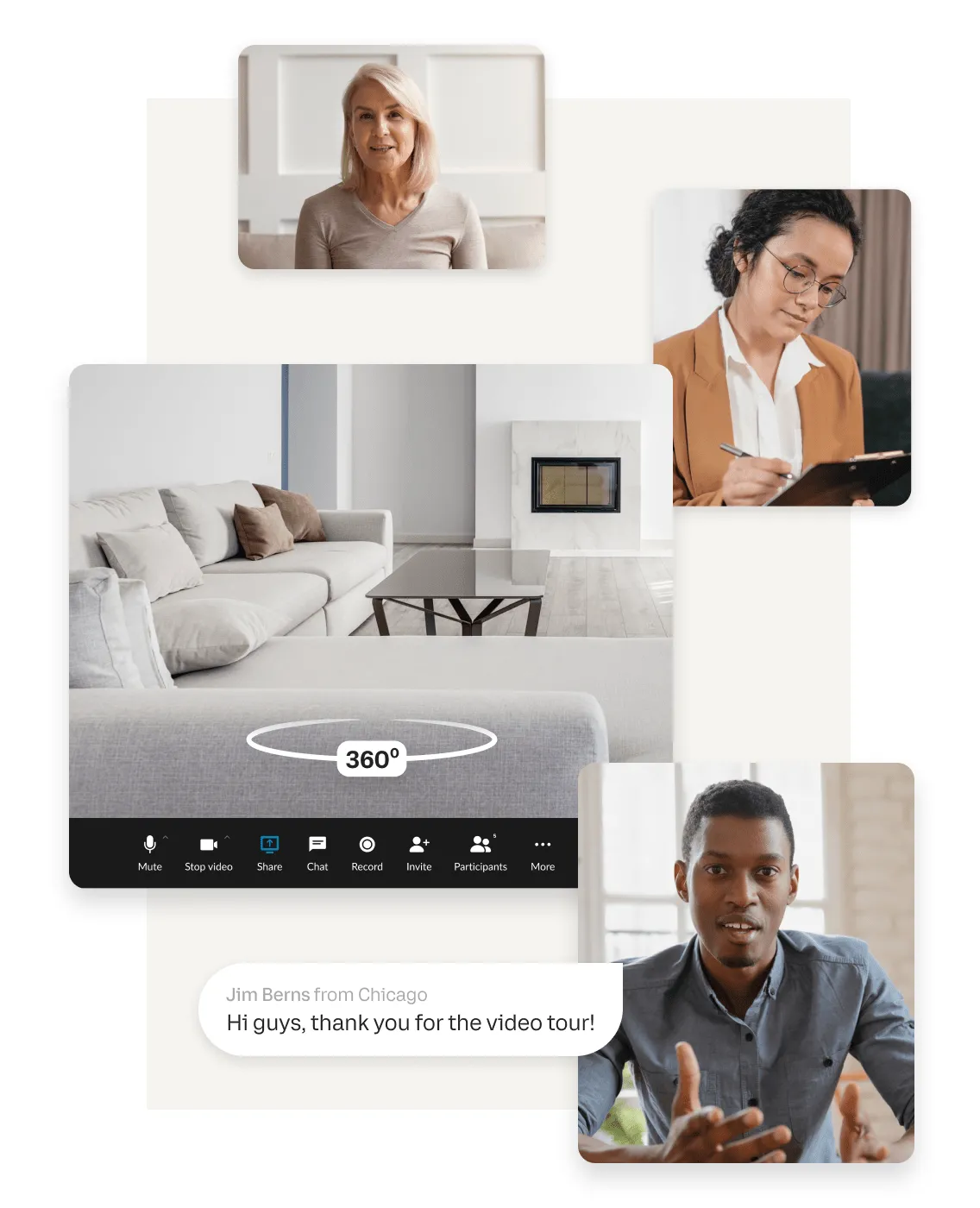 Agent collage with a living room