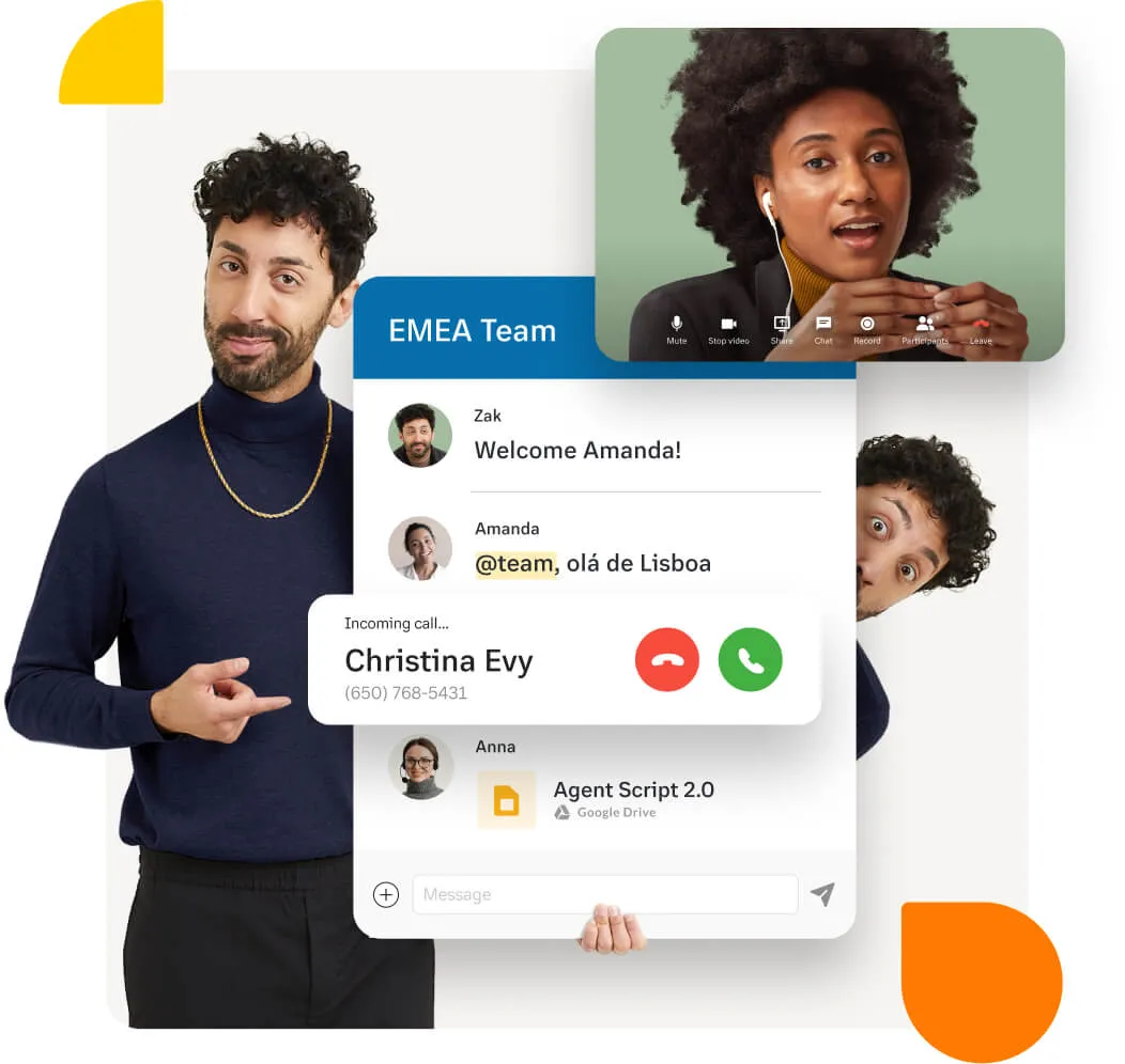 Man on a call with call controls and a team panel