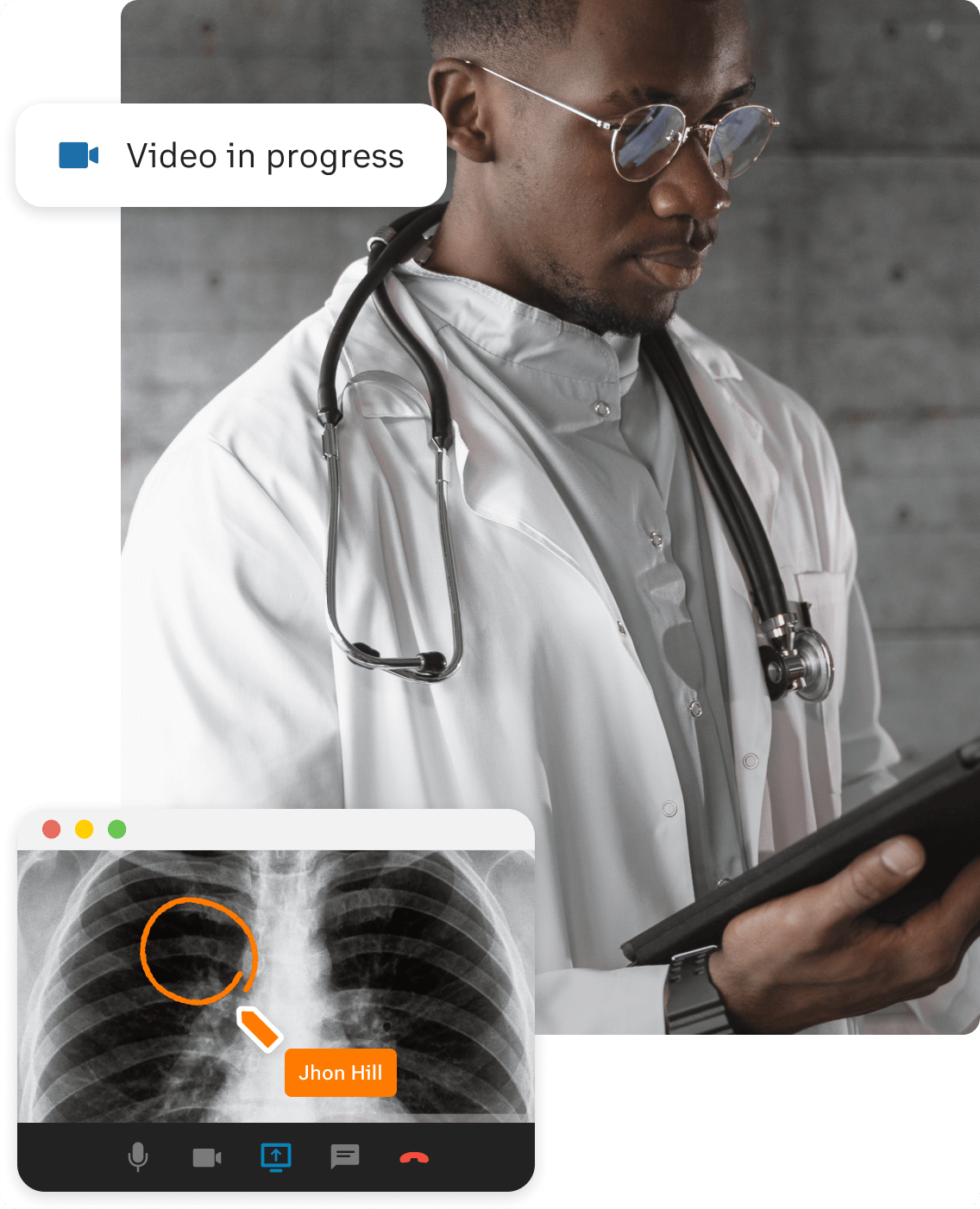 Clinician reviewing imaging on a tablet