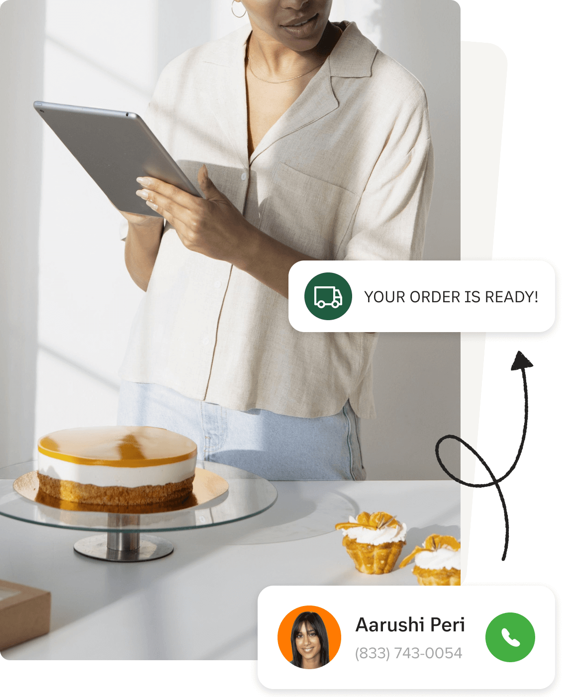 Bakery owner with an order notification