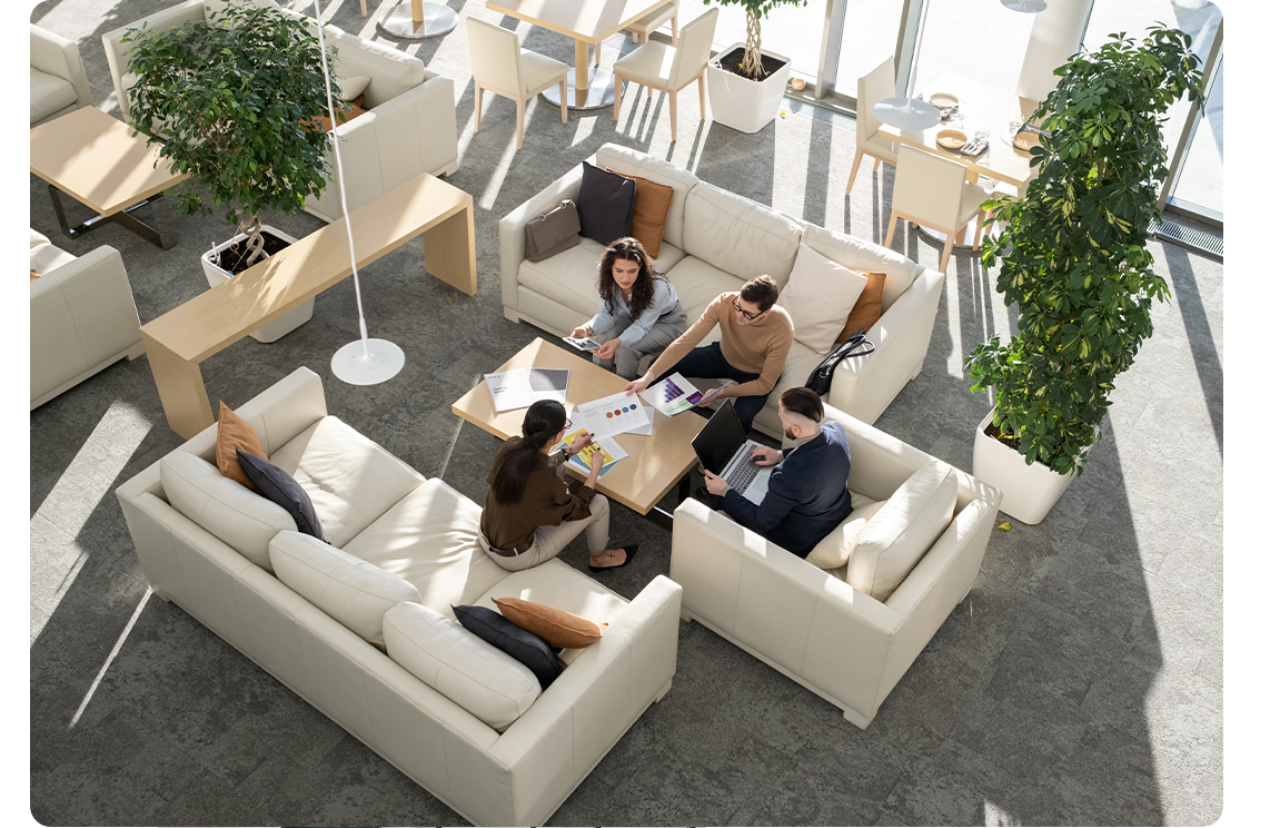 Aerial view of an office lounge